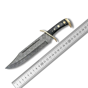Couteau de chasse Bowie multifonctionnel en acier Damas fait main, lame fixe, manche en bois noir, fourreau en cuir, OEM - Product Image 5