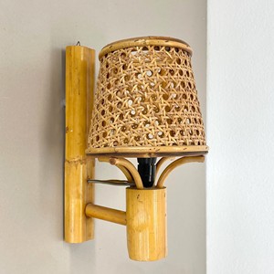 Woven rattan webbing <b>wall</b> lampshade lights for home indoor cheapest price natural accent <b>sconce</b> - Product Image 1