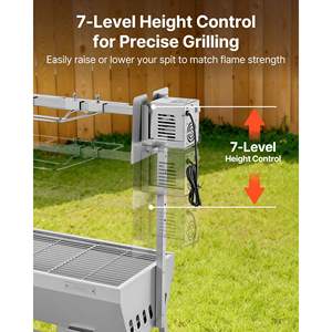 Asador Eléctrico de 38W, Kit de Asador Giratorio de Acero Inoxidable para Exteriores, Asador de Cerdo y Cordero, 7 Niveles de Altura, Ruedas, 132 LBS, para Camping - Product Image 4