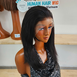 Pelucas de Cabello Humano Vietnamita Liso Rojizo de 14 Pulgadas con Frente de Encaje 13*4, Densidad 250, Frontal Transparente Pre-Arrancado - Product Image 2