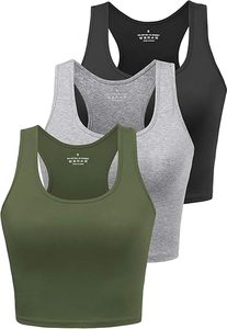 Women Simple High Support Seamless Crop Tank Top <b>Racerback</b> Sports <b>Bra</b> Front Logo Quick Dry Breathable Workout Yoga Gym Wear - Product Image 3