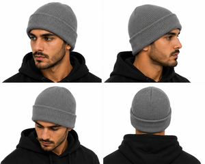 Gorro de Punto Gris Unisex, 100% Acrílico, con Borde, Color Sólido, Casual, Cálido para Invierno, para Adultos, Talla 56-58CM - Product Image 3