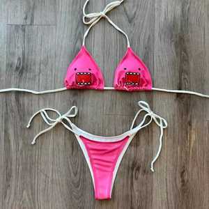 Women's Blue Cartoon Shark Bikini Set Crossed Halter Top <b>Thong</b> Bottom Spandex Polyester Swimwear - Product Image 5