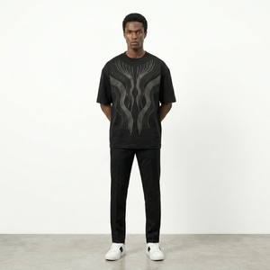 Camiseta Personalizada para Hombre con Estampado de Diamantes de Imitación, Estilo Urbano, Oversize, Lavado Ácido, Manga Corta - Product Image 5