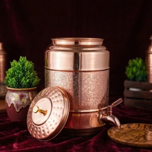 Distributeur d'eau vintage en cuivre Pipal à grande capacité avec couvercle, motif floral, à prix réduit pour usage domestique - Product Image 3
