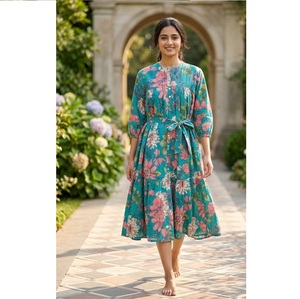 Designer 100% Pure Cotton Bohemian <b>Dress</b> for Women Fancy Floral Printed Bulk <b>Maxi</b> <b>Dress</b> Fit and Flare Casual Beachwear Outfits - Product Image 1