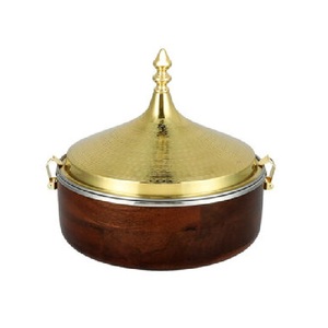 Luxury Stainless Steel Serving Casserole with Hammered Dome Lid Decorative Hot <b>Pot</b> with Embossed Black Diamond Base Cooking <b>Pots</b> - Product Image 2