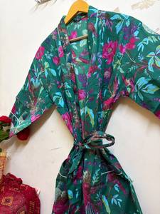 Bata Kimono de Algodón con Estampado Floral Tropical y de Aves para Mujer, Ligera, Transpirable, con Cuello en V, para Playa, Spa, Resort o Descanso - Product Image 6