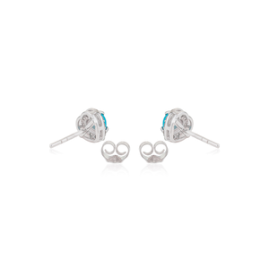 Pendientes de Oro Blanco K14 con Turquesa de Corte Cabujón Minimalista y Diamantes en Forma de Corazón con Halo, Regalo de San Valentín, Joyería al por Mayor - Product Image 6