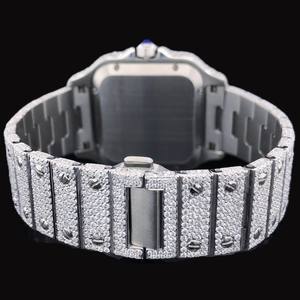 Iced Out Pink Arabic Numerals Dial <b>Watch</b> Silver Square Fully Diamond Quartz Mechanical Bust Down Hip Hop Luxury Man's Wristwatch - Product Image 3