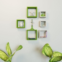 Étagères murales flottantes carrées modernes faites à la main de haute qualité, vert et blanc, en MDF, tolérance de précision, bibliothèque pour salon