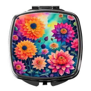 Dahlias colorés miroir de maquillage de voyage Compact pliant miroir décoratif de poche pour femmes et filles cadeau - Product Image 1