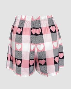 Haut de nuit tricoté gris à manches courtes pour femme avec ourlet géométrique rose – Tenue décontractée d'été - Product Image 6