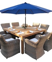 Ensemble de meubles de jardin en teck massif et rotin, design moderne, chaises et table de salle à manger, résistant à l'eau, confortable, durable, pour parc
