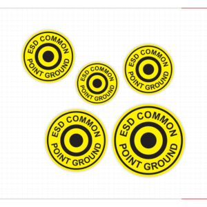 Autocollant adhésif jaune mat avec symbole de sécurité ESD (Point de Mise à la Terre Commun) pour la protection électronique contre les décharges électrostatiques - Product Image 3