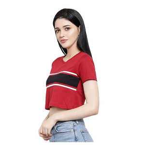 Custom Logo Front Women's Solid Crop <b>Top</b> T-Shirt 100% Cotton Breathable Short Sleeves Spring Hip Hop Style - Product Image 3