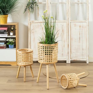 Ensemble de pots à plantes en bambou tressé avec support, qualité supérieure, supports trépieds naturels pour plantes, prix avantageux - Product Image 5