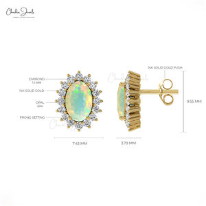 ต่างหูทองคำแท้ 14K ประดับโอปอลเอธิโอเปียแท้ 0.6 กะรัต ดีไซน์เรียบหรู พร้อมตราประทับ ทองคำแท้  ของขวัญประจำเดือนตุลาคม เครื่องประดับเพชรคุณภาพสูง ลดราคา - Product Image 5