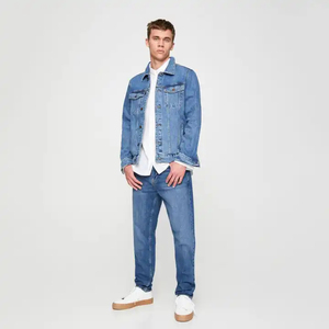 Veste en jean décontractée pour homme, style vintage, épaisse, avec fermeture éclair, effet usé, par un fabricant de vêtements de haute qualité - Product Image 1
