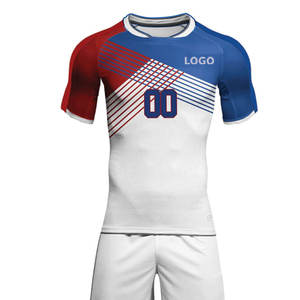 Ensemble de maillots de football personnalisés par sublimation, uniforme de football à séchage rapide, ensemble complet, OEM ODM, kit d'équipe bicolore rouge et bleu, MOQ 20 pièces - Product Image 6