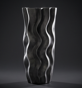 Vase à fleurs moderne en métal argenté, centre de table texturé ondulé de luxe, récipient décoratif pour la maison et l'hôtel, vente en gros - Product Image 2