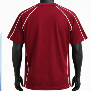 <b>Men's</b> Red <b>Short</b> <b>Sleeve</b> Sporty T-Shirt Regular Fit O-Neck Quick Dry Knitted Polyester Solid Color Blank Front Embroidered Jersey - Product Image 1