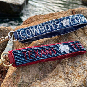Handmade Cotton Customized Color Glass Beads Embroidery Letters Keychain Wristlet Strap Back to School Gift - Product Image 1