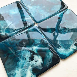 Ocean Theme Resin <b>Coasters</b> Handmade Epoxy <b>Blue</b> Marble Finish Eco-Friendly Classic Luxury for Home Decor and Dining Tablet - Product Image 4