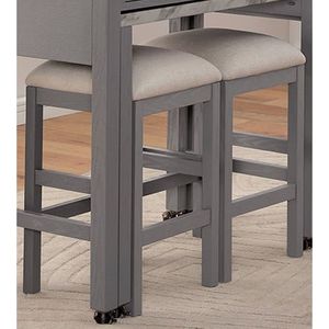 Set da Pranzo Rustico 5 Pezzi Grigio Chiaro con Altezza da Bancone, Cassetto Portaoggetti, 4 Sgabelli, Piano in Finto Marmo, Carrelli da Cucina per Sala da Pranzo - Product Image 2