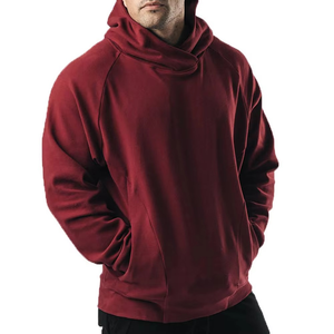 เสื้อสเวตเชิ้ตมีฮู้ดสีเบอร์กันดีสำหรับผู้ชาย ทรงปกติ สีพื้น ผ้าฟลีซ ลำลอง สำหรับฤดูใบไม้ร่วง แขนยาว ไม่บุซับใน - Product Image 2