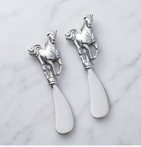 Ensemble de couteaux à fromage en forme de cheval, 2 pièces, manches en métal argenté, pour plateau à fromage et usage domestique - Product Image 1