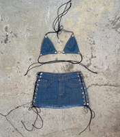 Ensemble jupe en jean pour femme, deux pièces, coton premium, denim délavé, marque privée, mode féminine sur mesure