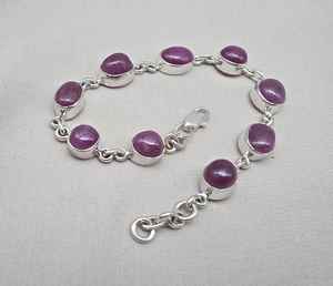 Natural Ruby 925 Sterling <b>Silver</b> Oval Cabochon Red Gemstone Link Bracelet Handmade Fine Jewelry - Product Image 4
