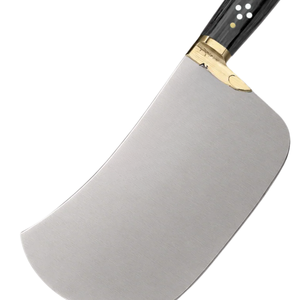Couteau à viande robuste en acier argenté, lame large courbée, manche noir, bolster doré, pour boucher et cuisine - Product Image 6