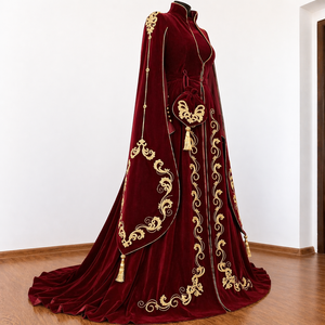 ชุดราตรีผ้ากำมะหยี่สีดำมิดไนท์ปก zardosi เดรสแมกซี่ปักคอวีแขนยาวยาวเอวสูง - Product Image 2