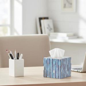 Boîte à mouchoirs en os incrusté bleu et blanc |   Porte-mouchoirs décoratif fait main - Product Image 1