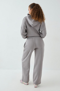 Custom Logo <b>Women</b> Deep Hem Boxy Crop Zip Hoodie & Wide Leg Jogger <b>Women</b> Tracksuit Cotton Breathable Streetwear <b>Women</b> <b>Sweatsuits</b> - Product Image 2