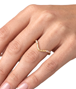 Def Color VS VVS Clarity Round Lab Diamond 14K Solid Gold Promise Ring Curved Chevron <b>Wedding</b> Band Pave Band Stackable Ring - Product Image 6