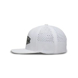 5-Panel Breathable Quick Dry Performance Golf <b>Hat</b> with <b>Flat</b> Brim Laser Cut Holes Custom Rubber Logo for Tournament Events - Product Image 2