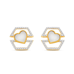 Pendientes geométricos con forma de corazón blanco dorado y diamantes - Product Image 3
