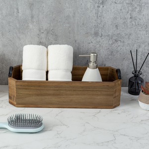 MyGift Top Seller Bandeja Caddy de baño de madera de acacia-Organizador de encimera rústica - Product Image 3