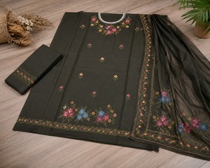 Conjunto de Traje de Verano de 3 Piezas de Algodón Bordado Tradicional Annisa para Mujer, Sin Costuras, Informal, para Bodas y Fiestas, Sin Arrugas, Absorbe la Humedad - Product Image 2