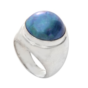 925 Sterling Silver Blue <b>Moon</b> Cultured Pearl Cocktail <b>Ring</b> Handmade Statement Jewelry for Women - Product Image 1