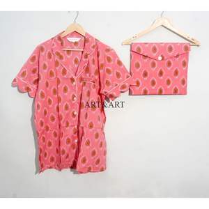 Conjunto de Pijama de Verano 100% Algodón Puro, Elegante y Clásico, con Estampado, Cierre con Cordón, Pantalones Cortos Tipo Canguro, Bolsillos, Suave - Product Image 2