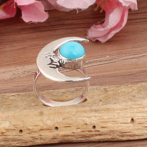 925 Sterling <b>Silver</b> Natural Turquoise Moon Face <b>Ring</b> Carved Women's Moon Band Western <b>Boho</b> Classic Wedding Jewelry Wholesale - Product Image 4