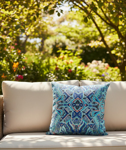 Housse de coussin à motif tribal traditionnel avec motifs symétriques complexes et tons froids, personnalisée pour les acheteurs 18X18 - Product Image 2