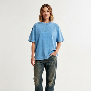 Camiseta de manga corta vintage para mujer, de algodón suave, estilo oversize y corte holgado, con efecto lavado a la piedra. - Product Image 1