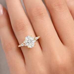 แหวนหมั้นเพชรทรงรีและทรงกลมทองคำแท้ 9K 10K 14K 18K ประดับเพชรแล็บโกรว์ ดีไซน์วินเทจ ประดับเพชรเม็ดเล็กๆ รอบวงแหวน แหวนแต่งงาน แหวนสวยงาม - Product Image 5