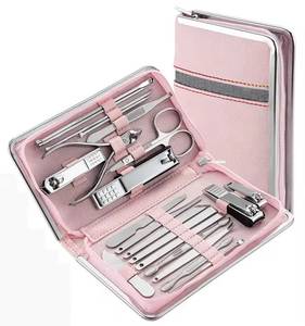 Pink Stainless Steel Nail <b>Kit</b> with 5 in 1 Clipper Portable <b>Manicure</b> Set Case for Adults Classic Style - Product Image 1