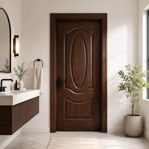 Puerta Interior Moderna de Madera Sólida con Diseño de Panel Arqueado para Baño de Villa, Superficie Acabada Decorada, Apertura Manual - Product Image 1